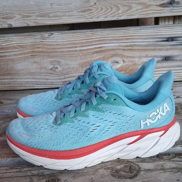 Hoka Clifton 7 Women's Teal and Coral Athletic Shoes - Picture 11 of 15